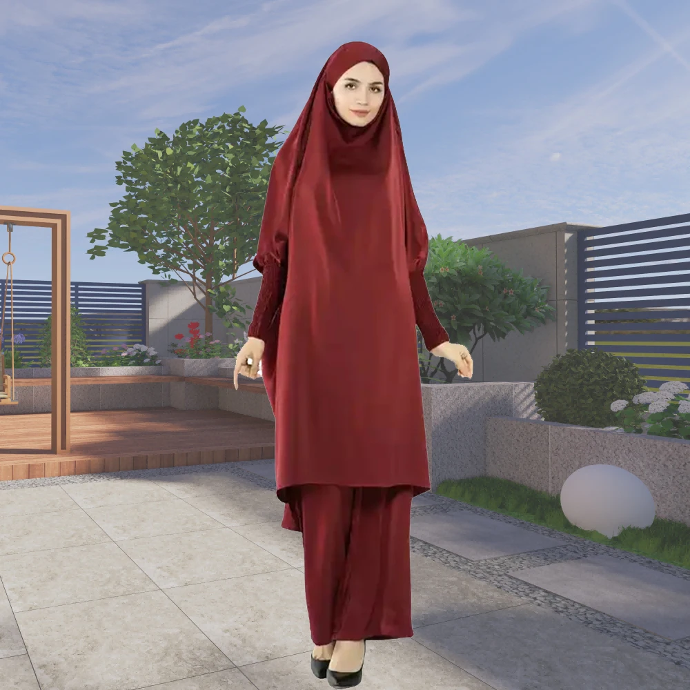 

Комплект из 2 предметов: мусульманский женский молитвенный костюм (топ с капюшоном, брюки), исламский химар, джеллаба, джалабия, хиджаб-платье, абайя, роба, для Рамадана