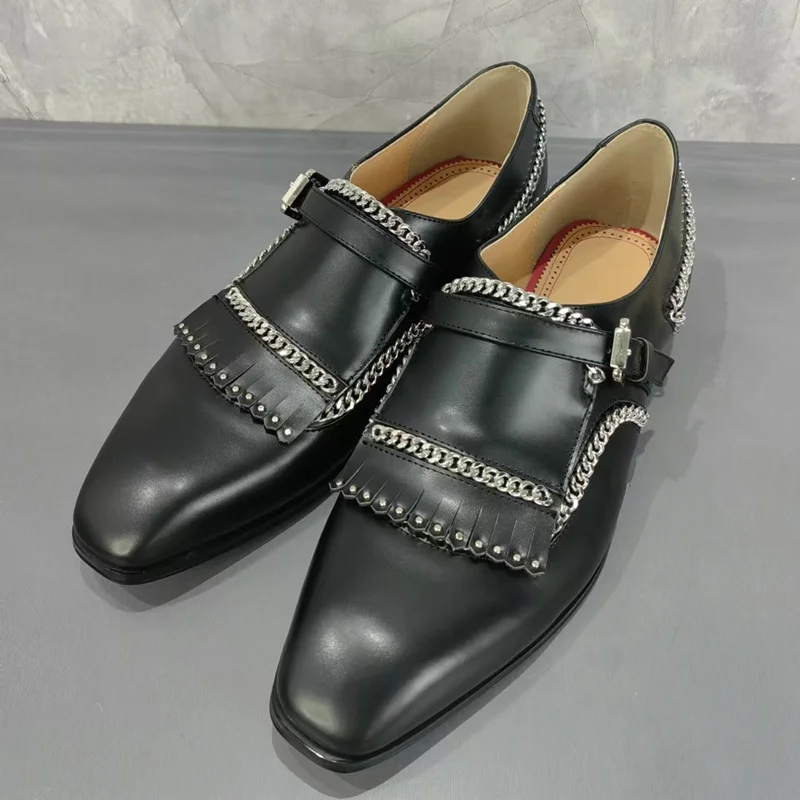 

New Arrival Chain Design Buckle Loafer Men Black Loafers Luxury Mens Leather Shoes Handmade Dress Shoes Slip On Party Shoes