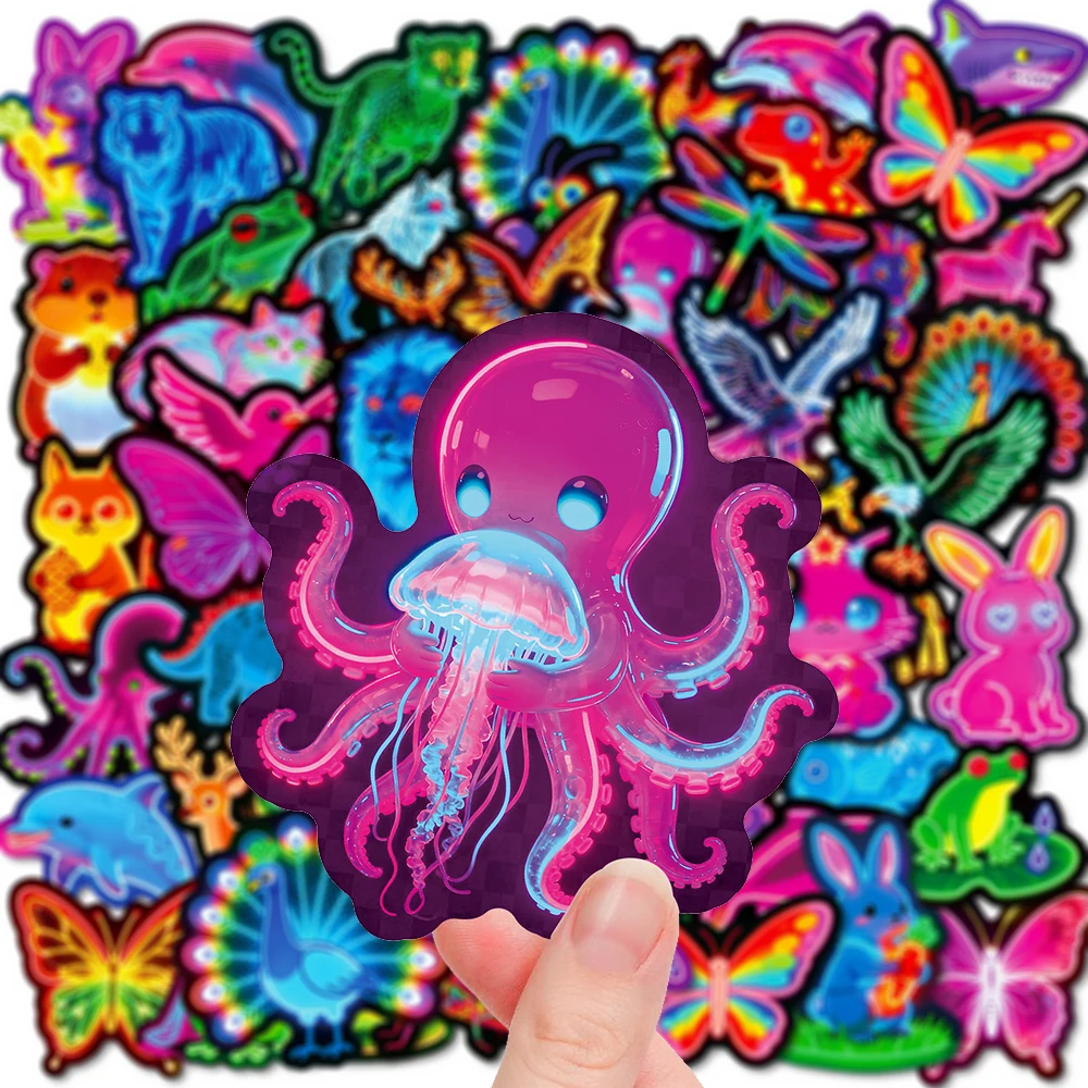 

10/30/56pcs Cute Neon Style Animal Aesthetic Stickers DIY Stationery Phone Motorcycle Cool Cartoon Sticker Waterproof Decals Toy