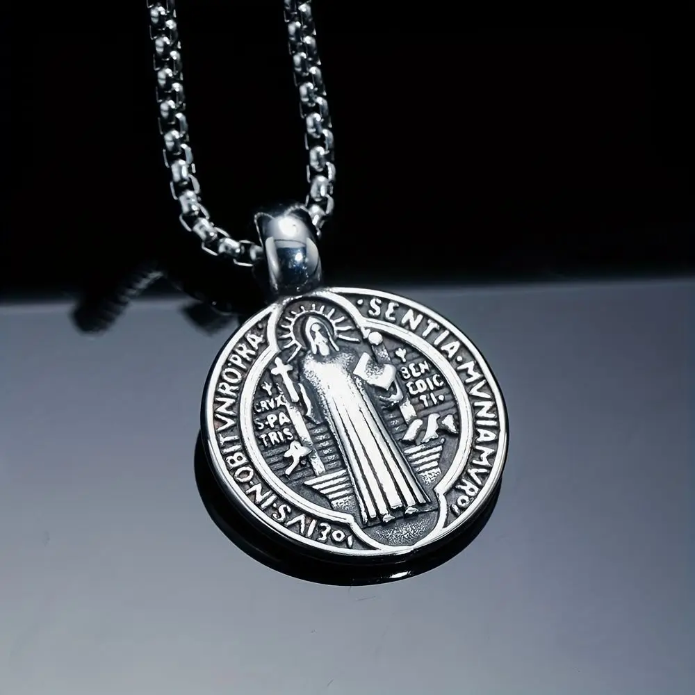 3Pcs Double Sided Saint Benedict Pendant Necklace Zinc Alloy Comfortable Wear San Benito Necklace Catholic Amulet Exquisite