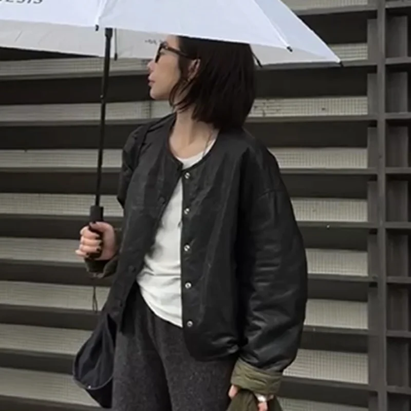 เสื้อโค้ทหนังแฟชั่นผู้หญิงแบบสวมใส่ได้สองด้าน ผลิตจากผ้าฝ้ายเสริมความนุ่ม พร้อมเชือกผูกเอว รุ่นใหม่ล่าสุดสำหรับฤดูใบไม้ร่วงและฤดูหนาว