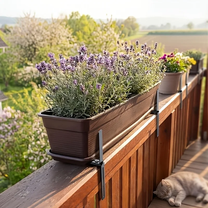 H-Shaped Flower Box Bracket, No-Drill Balcony Flower Box Support, Suitable for Balcony Railings of 1.5–12.6Inch, Compatible With