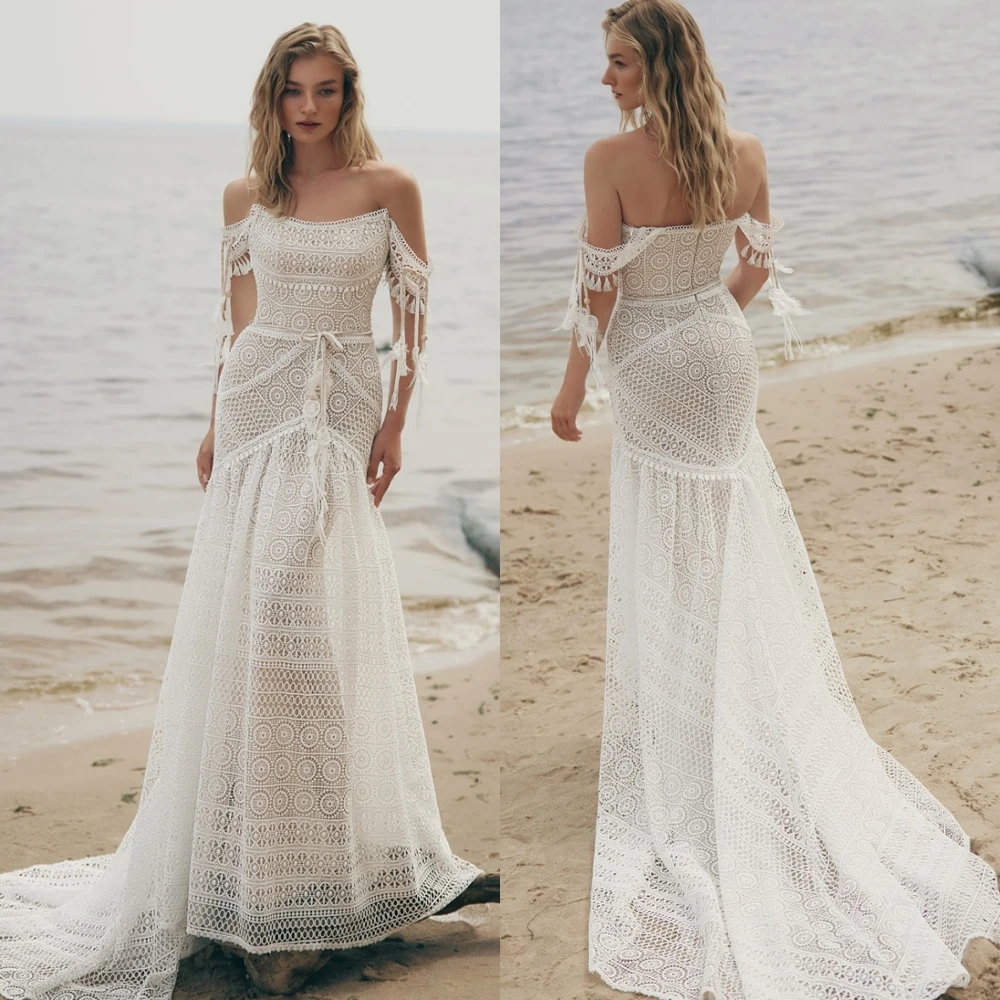 Customized Formal Sexy Temperament Dreamy Romantic Wedding Dress 	 White Lace Wedding Party  Trumpet Sleeveless  Dresses