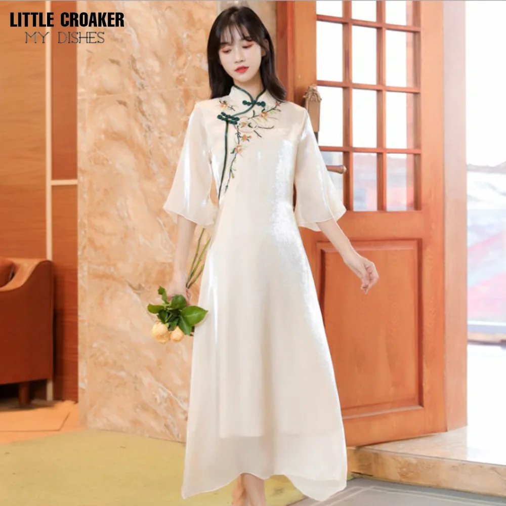 

Qipao Chinese Young Style Chinoiserie Girl Sweet Women Retro Slim Modified Tang Style Cheongsam Style Audrey Tea Dress Summer