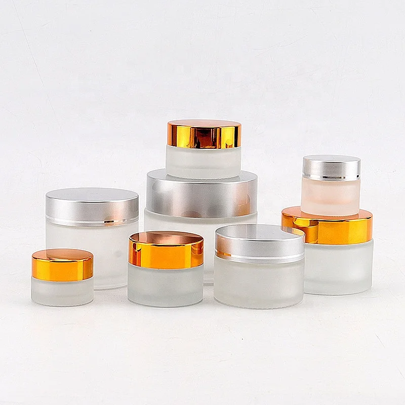 Wholesale 5/10/15/20/30/50/100g Frosted Glass Cosmetic Packaging Eye Cream Jar Pot with Gold/Sliver/ Black Aluminum Cap Empty