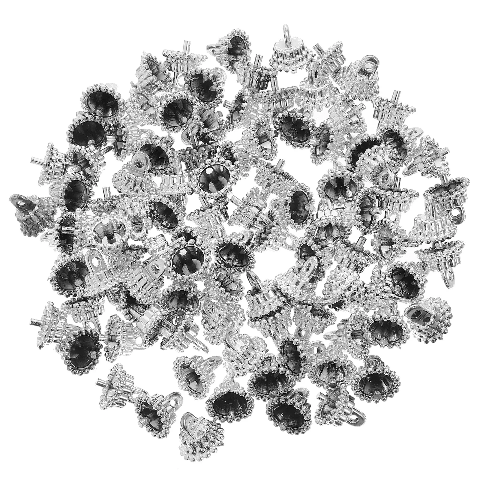 

100Pcs Round Christmas Ornament Caps Embossed Design Caps for Tree Decoration DIY Holiday Craft Party Supplies Silver Finish