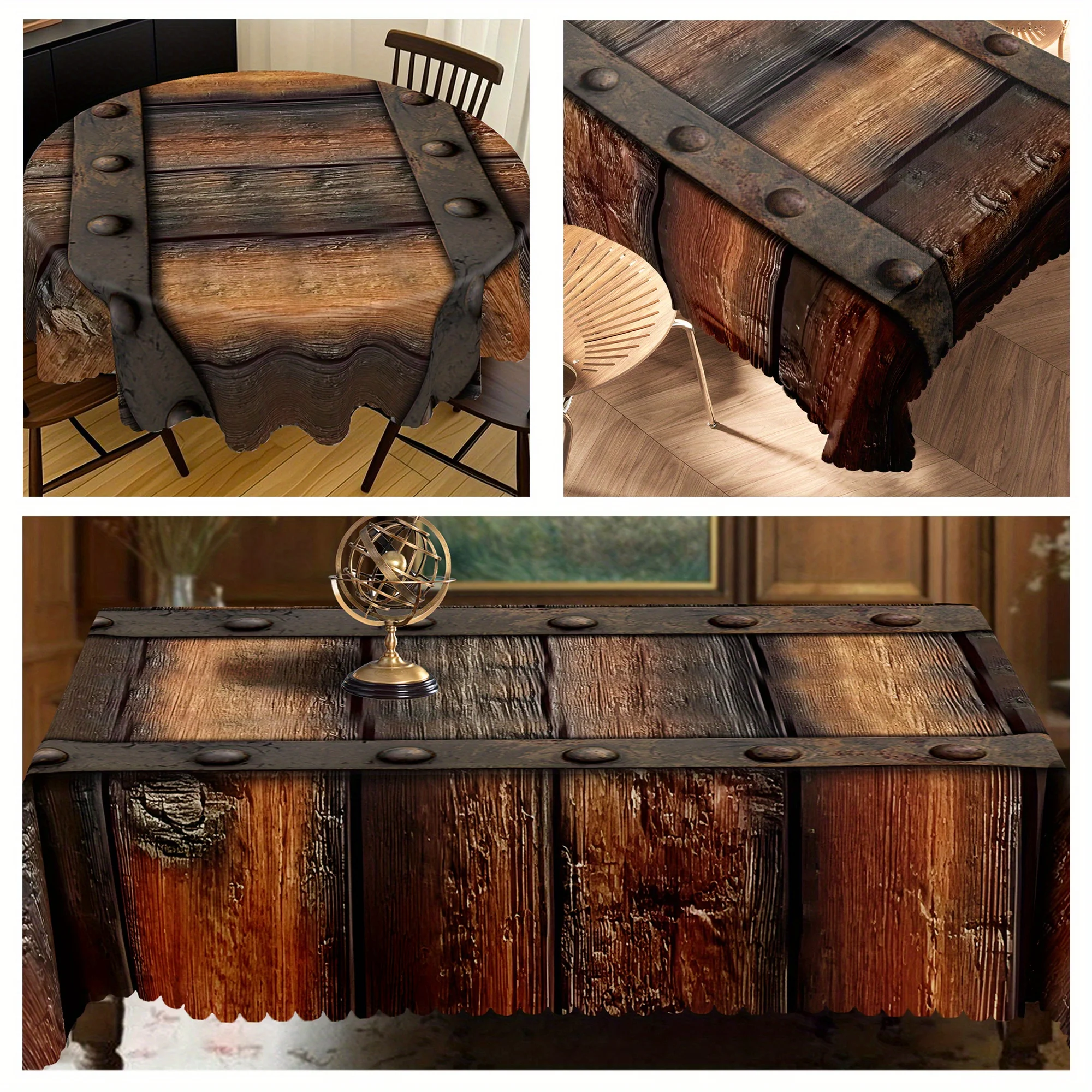 One beautiful wood-grain pattern tablecloth - polyester rectangular and circular tablecloths