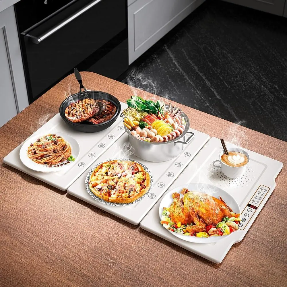 Electric Hot Plate Food Warming Mat Portable Metal Heating Tray Adjustable Temperature Foldable Splicing Design Kitchen Buffet