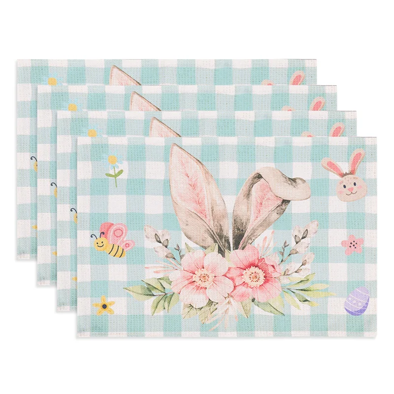 Easter Linen Placemat Cute Rabbit Dining Table Mat Happy Easter Party Decoration Spring Home Kitchen Table Decor Supplies 2025