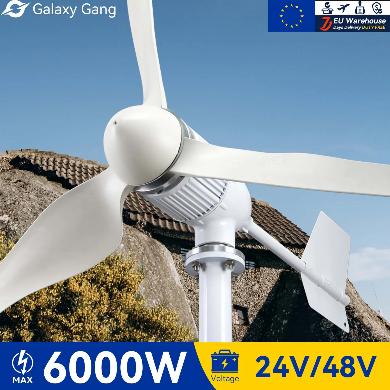 

Galaxy Gang 6000w Windmill Turbine Generator Kit 6kw Power 3Blade 24V 48V With MPPT Controller Off Grid Inverter System ModelM6