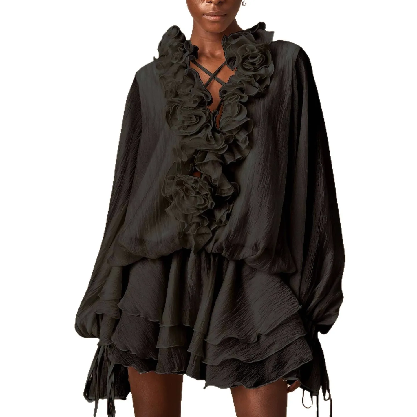 مزاجه أنيقة المرأة الفرنسية فساتين صغيرة ثلاثية الأبعاد زهرة الدانتيل متابعة فانوس كم فستان الأميرة مأدبة فساتين قصيرة