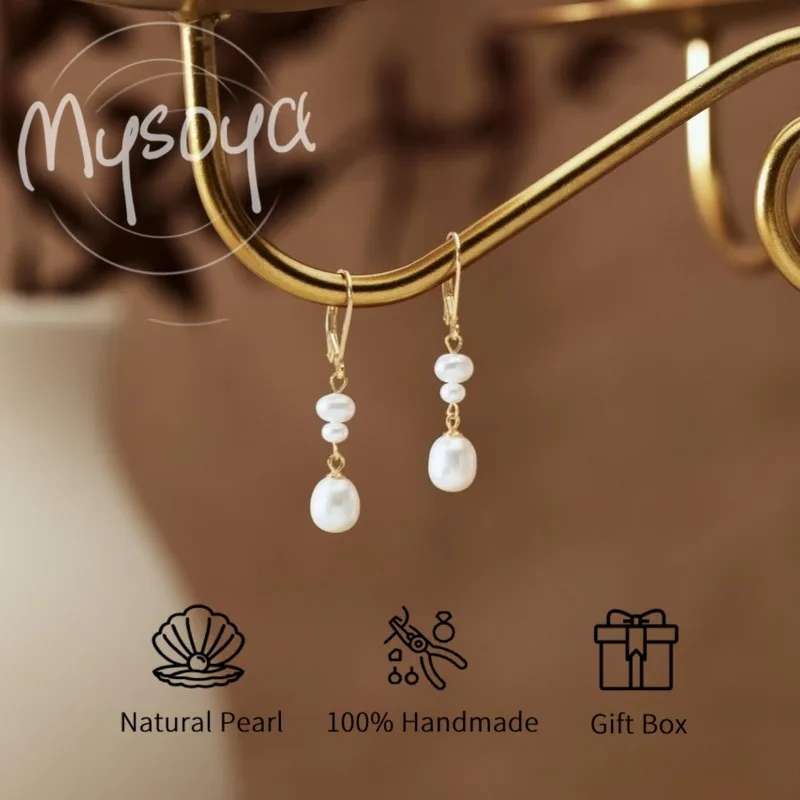 

MYSOYA White Freshwater Pearl Earrings 5-6mm & 6-7mm With Gift Box Birthday/Wedding/Christmas Gift For Her/Him