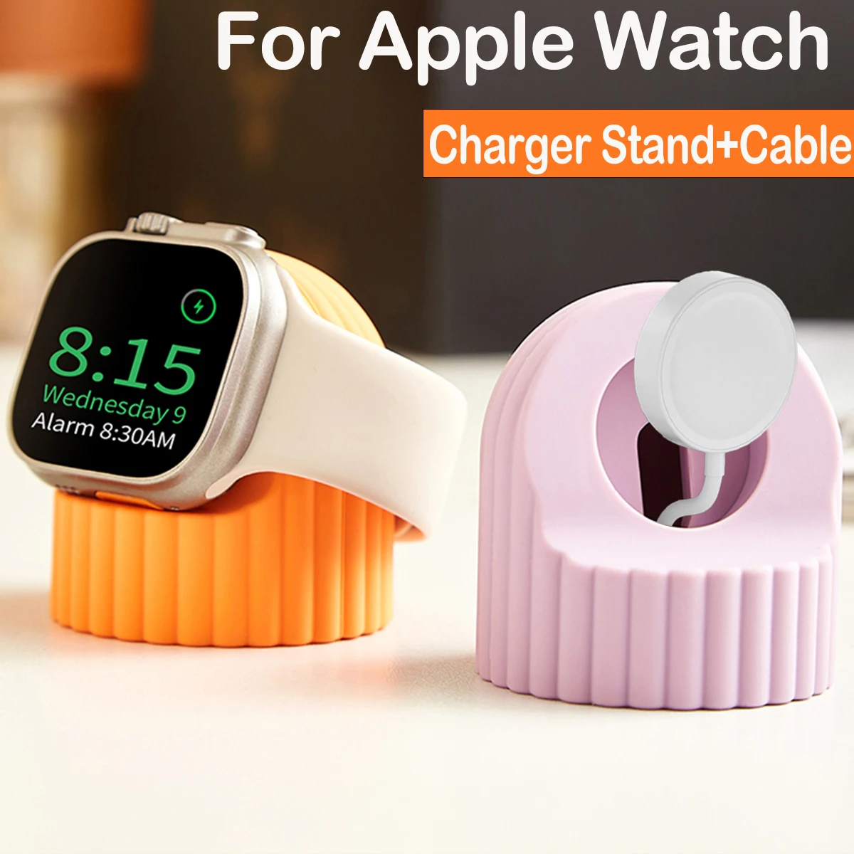 

Силиконовая подставка для зарядного устройства + кабель для Apple Watch Ultra10 9 8 7 6 SE 5 4 3 2, зарядная станция, держатель для док-станции 49 45 44 42 41 40 38