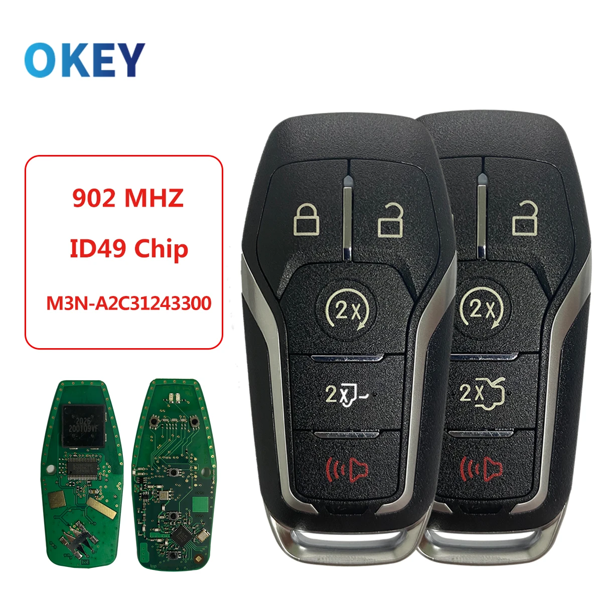 Okey Remote Car Key Smart Card For Ford Fusion Explorer Edge Mustang 2013-2017 FSK 902Mhz M3N-A2C31243300 ID49