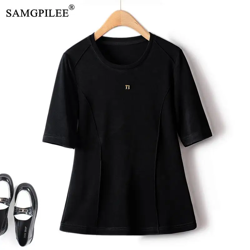 

Oversized T-shirt 2023 New Summer New Bottoming Shirt Lace Solid Slim O Neck Short Sleeve Korean Fashion Y2k Streetwear 4XL