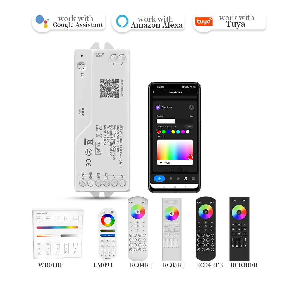 controlador wifi tuya spi modulador bluetooth inteligente dimmer de luzes google home alexa ws2815 ws2812 5050 tiras rgb dr03w dr04w 01