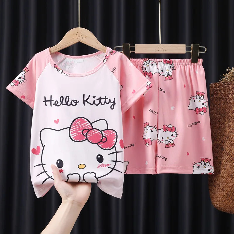 Child Girls Boys Anime Sleepwear Pajamas Tops Shorts Set Sanrio Hello Kitty Melody Cinnamoroll Nightgown