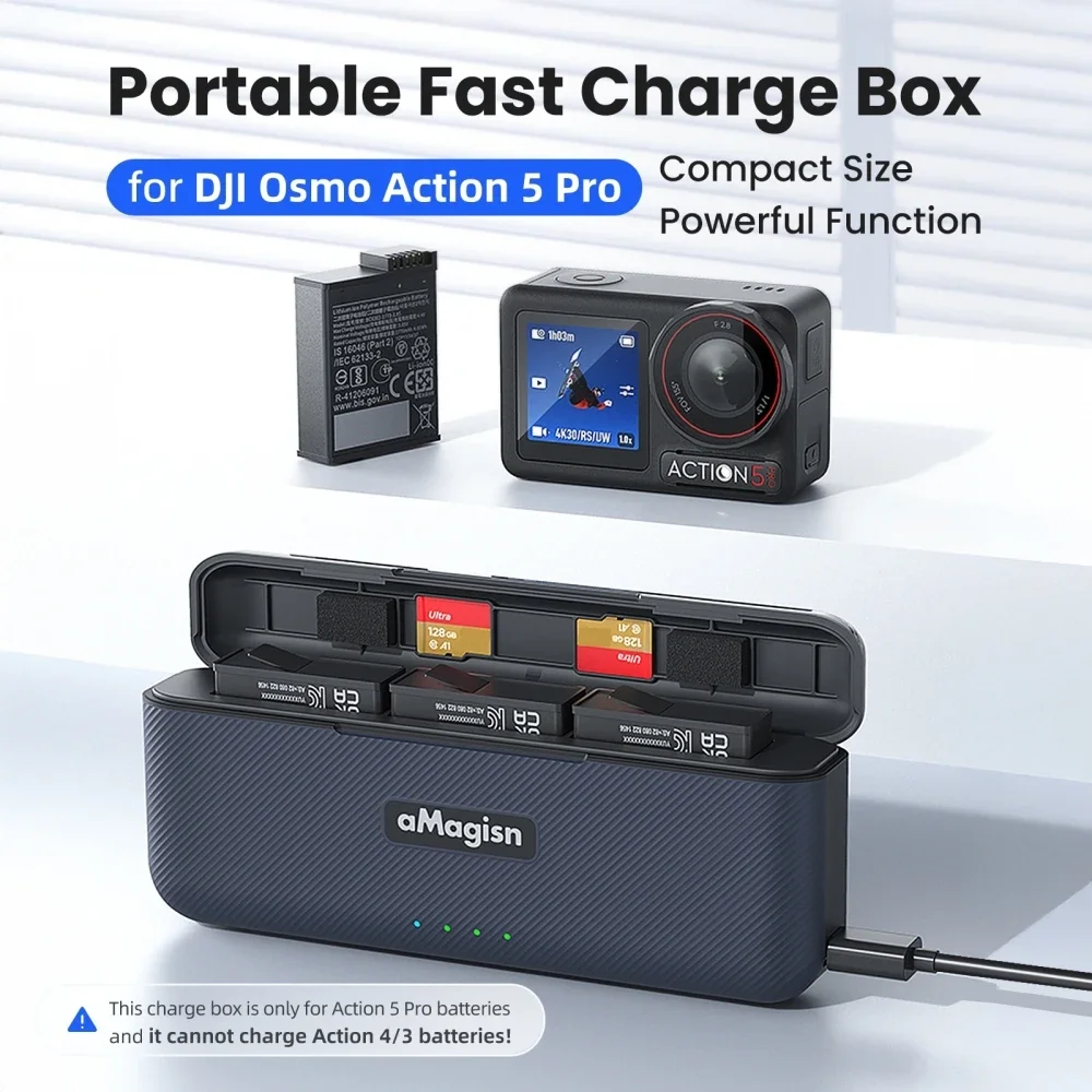 B-M Battery Charger Hub for DJI Osmo Action 5 Pro Battery fast Charging Case for Action 5 Pro Charger Sports Camera Accessories