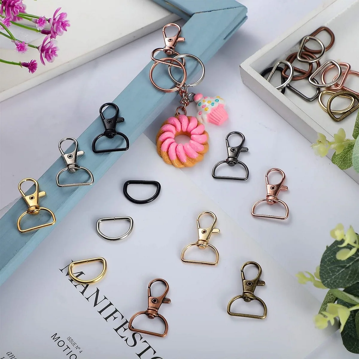 40 قطعة D-شكل سلاسل المفاتيح D-شكل حلقة رئيسية مجموعة DIY بها بنفسك اكسسوارات الديكور مشبك مفتاح ذاتي الصنع حلقة رئيسية الحرف سلسلة المفاجئة هوك للتدوير