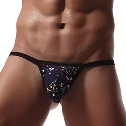 Mens Sexy G-string Bikini Low Rise Lingerie Soft Big U Penis Pouch Briefs T-Back Thong Printed Underwear Pouch Panties