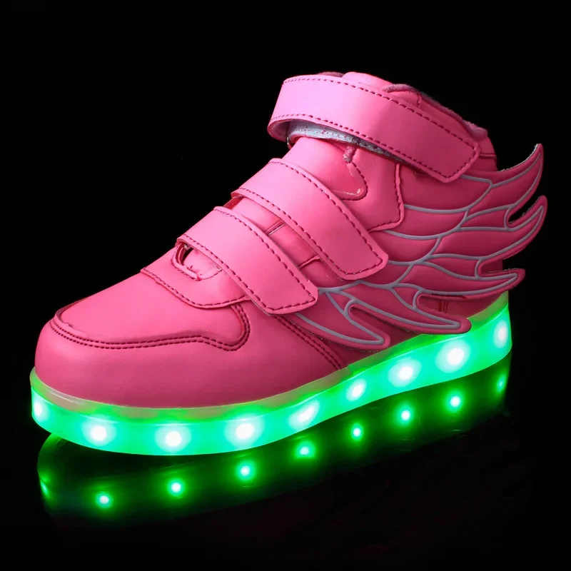 Kids led light up shoes led usb charging luminous sneakers usb charge girls shoes for boy glowing children casual shoes white