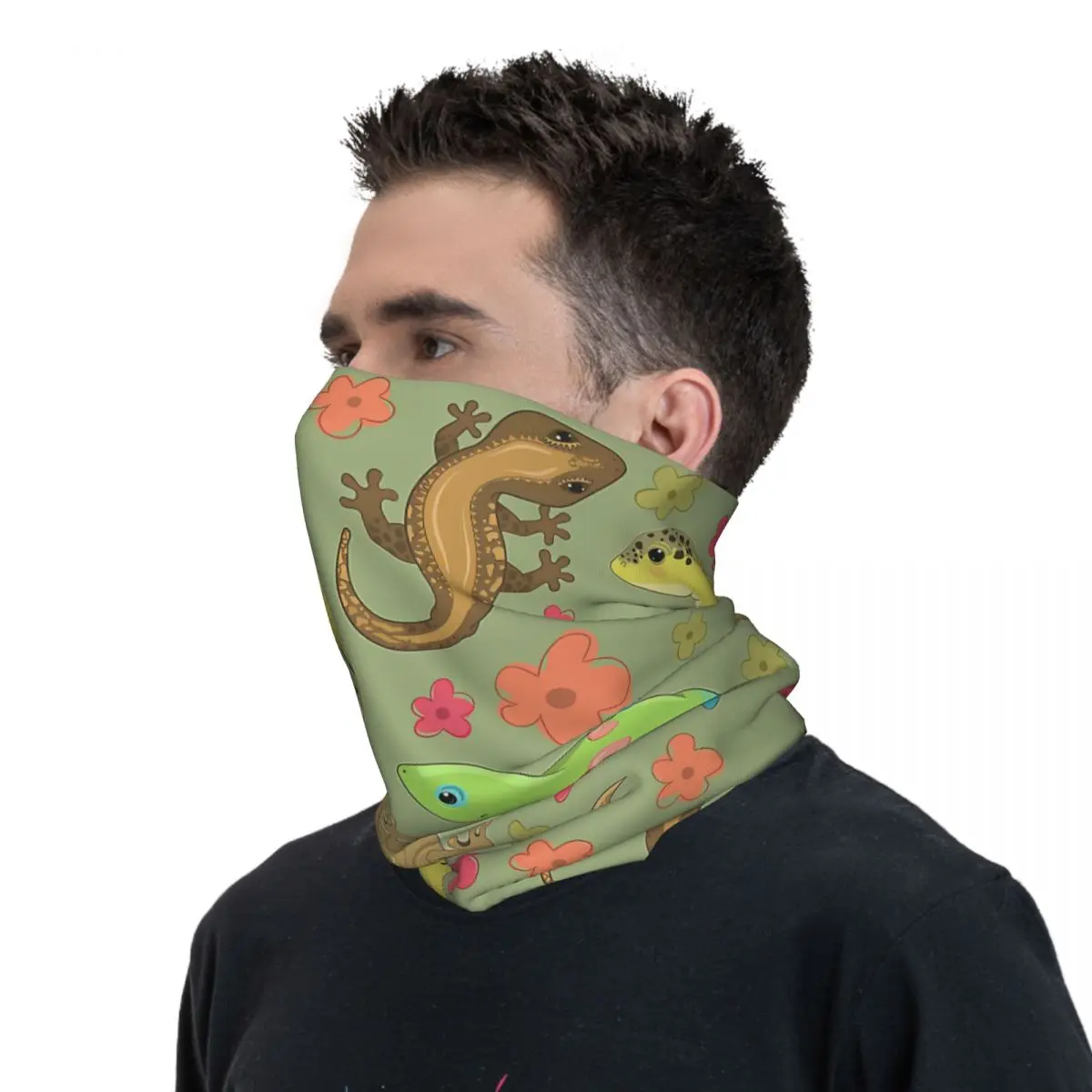 Niedliche Gecko Tapete Schal Halstuch Hals Gesichts maske Polyester