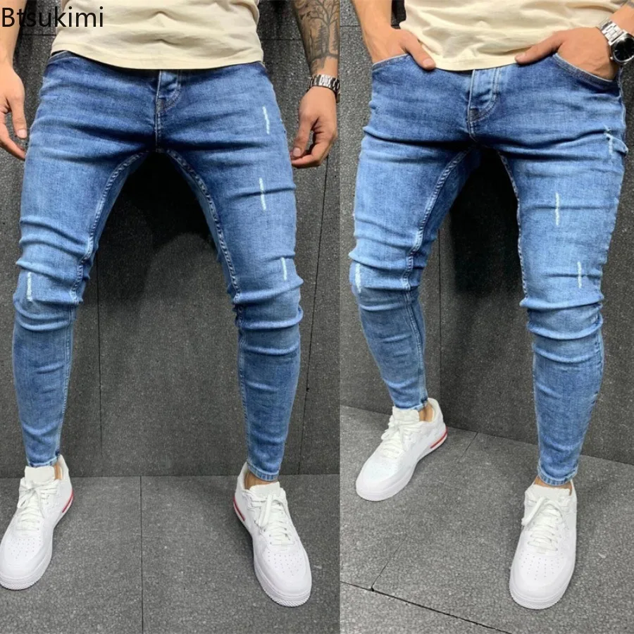 2024 คุณภาพสูงผู้ชายElastic SLIM FITกางเกงยีนส์แนวโน้มStreetwearผู้ชายแฟชั่นComfyอเนกประสงค์DENIMกางเกงVINTAGEกางเกงดินสอ