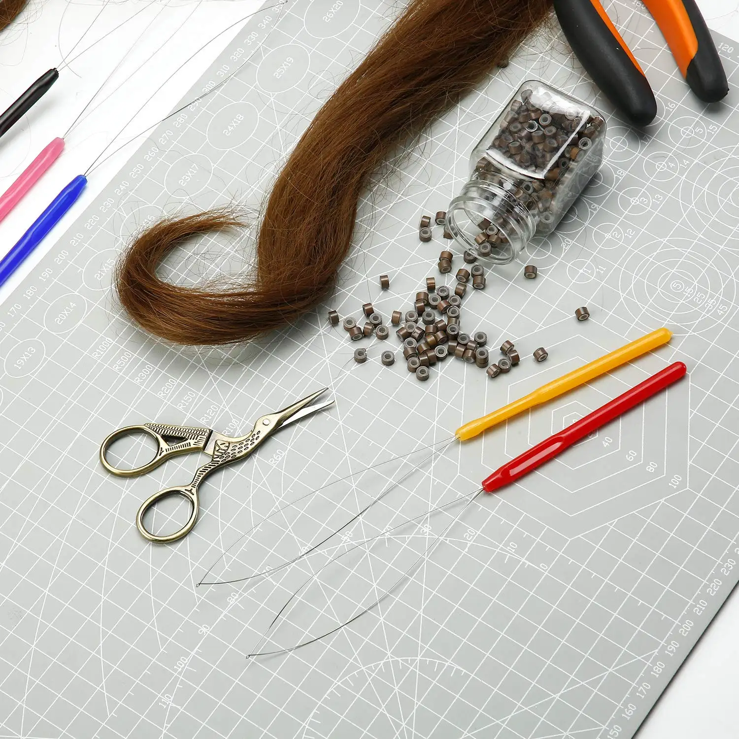 Outil de boucle d'extension de cheveux, outil de perles de cheveux, enfile-aiguille pour Extensions de coiffure, fournitures de bricolage (couleur), 12 pièces