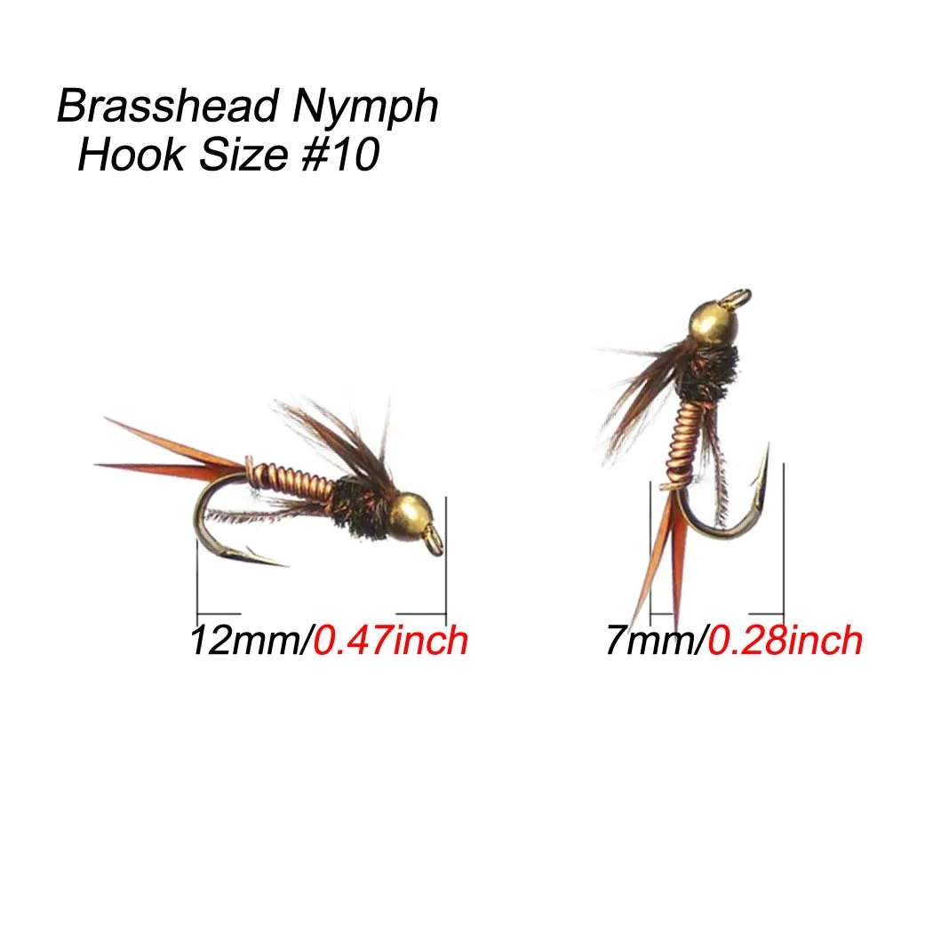 3/6/12Pcs Brass Bead Head Fast Sinking Stonefly Nymph Brown Hackle Copper Wire Wet Nymph Fly for Trout Fishing Lures Baits