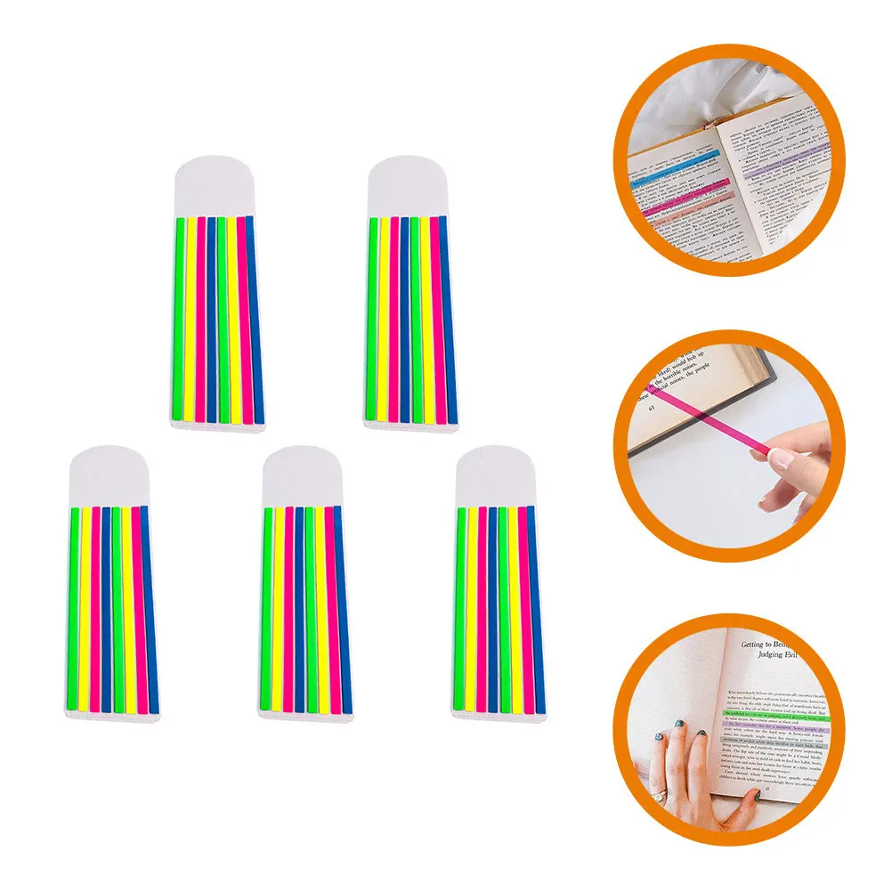 5Sets Colorful Reading Strips for Beginners Soft Highlighter Tape Adhesive Page Markers Book Annotation Tabs Fluorescent