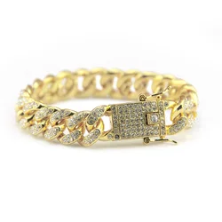 Hip Hop Shiny Cuban Link Chain Bracelets  Women Men Gold Color Rhinestone Iced Out Chain Bracelets Punk Wristband Jewelry Gift