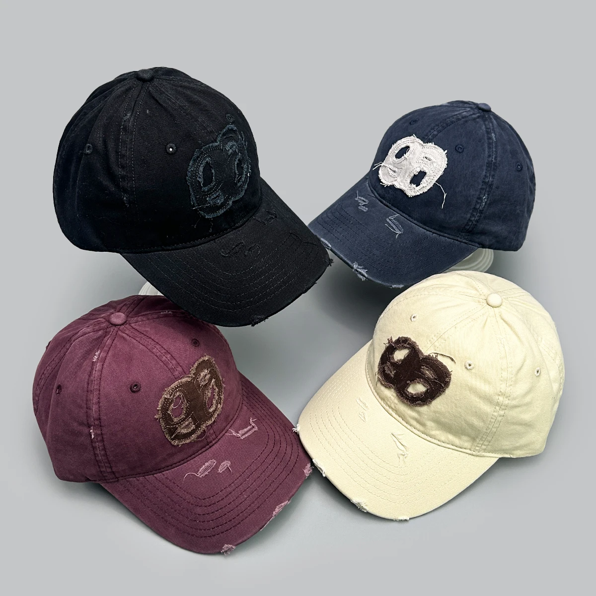 

Broken Style Korean Patch Distress Baseball Hats New Men Women Sunshade Retro Versatile Personal Fashion Personal Peaked Caps