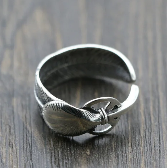 

925 sterling silver feather ring forefinger ring joint ring women creative fashion simple vintage men hipster ring