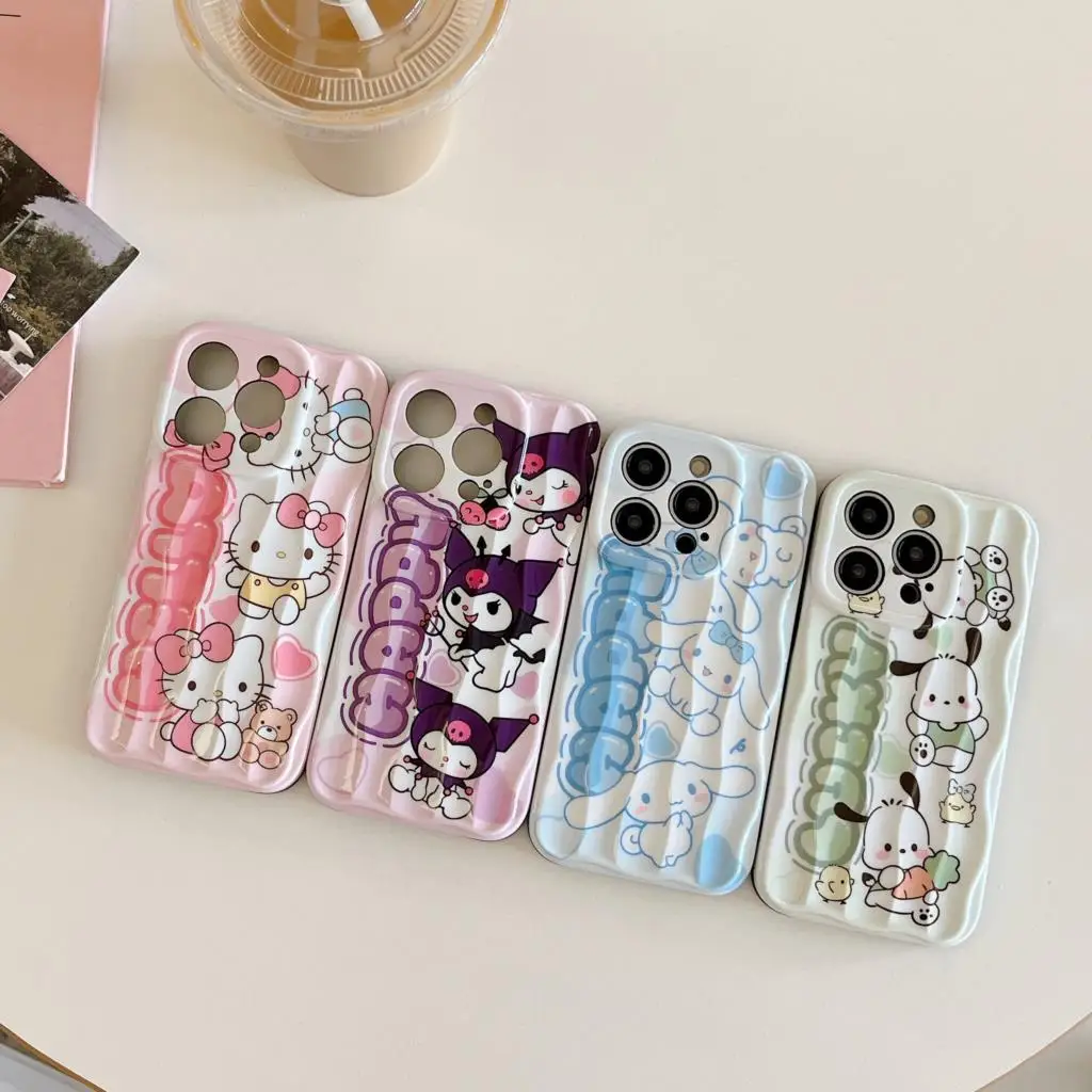 

Cartoon Sanrio Phone Case For iPhone 11 14 Plus 12 13 Pro Max Fashion Wave Design Kitty Kuromi Pochacco Soft Silicone TPU Cover