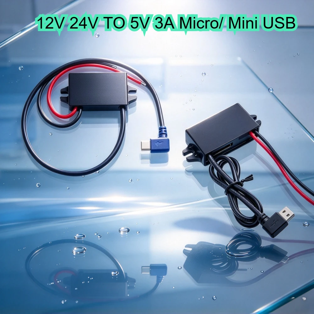 12V 24V to 5V 3A USB /Type C /micro /Mini 15W Buck DC Step Down Voltage Regulator Converter Car Waterproof for Mobile Phone