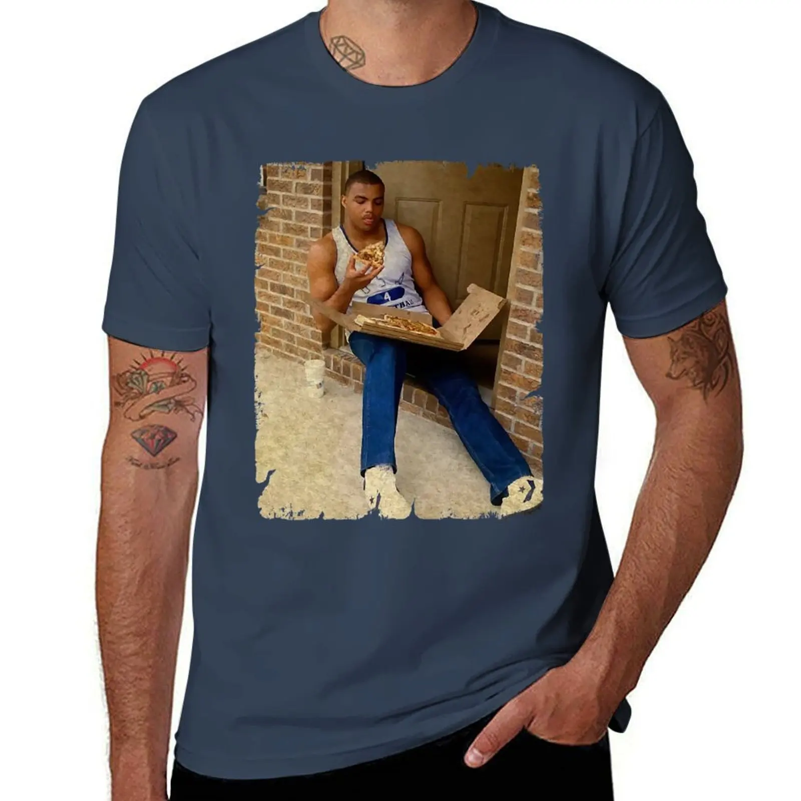 تشارلز باركلي-أكل البيتزا تي شيرت أساسي تي شيرت رجل تي شيرت فاخر القطن التي شيرت 100% تي شيرت #1