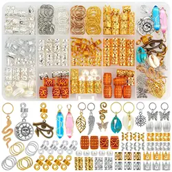 200pcs Mix different Metal Sun Moon Butterfly Ring Hair Braid Dreadlocks Bead Clips Hair Decoration Accessories with Storage Box