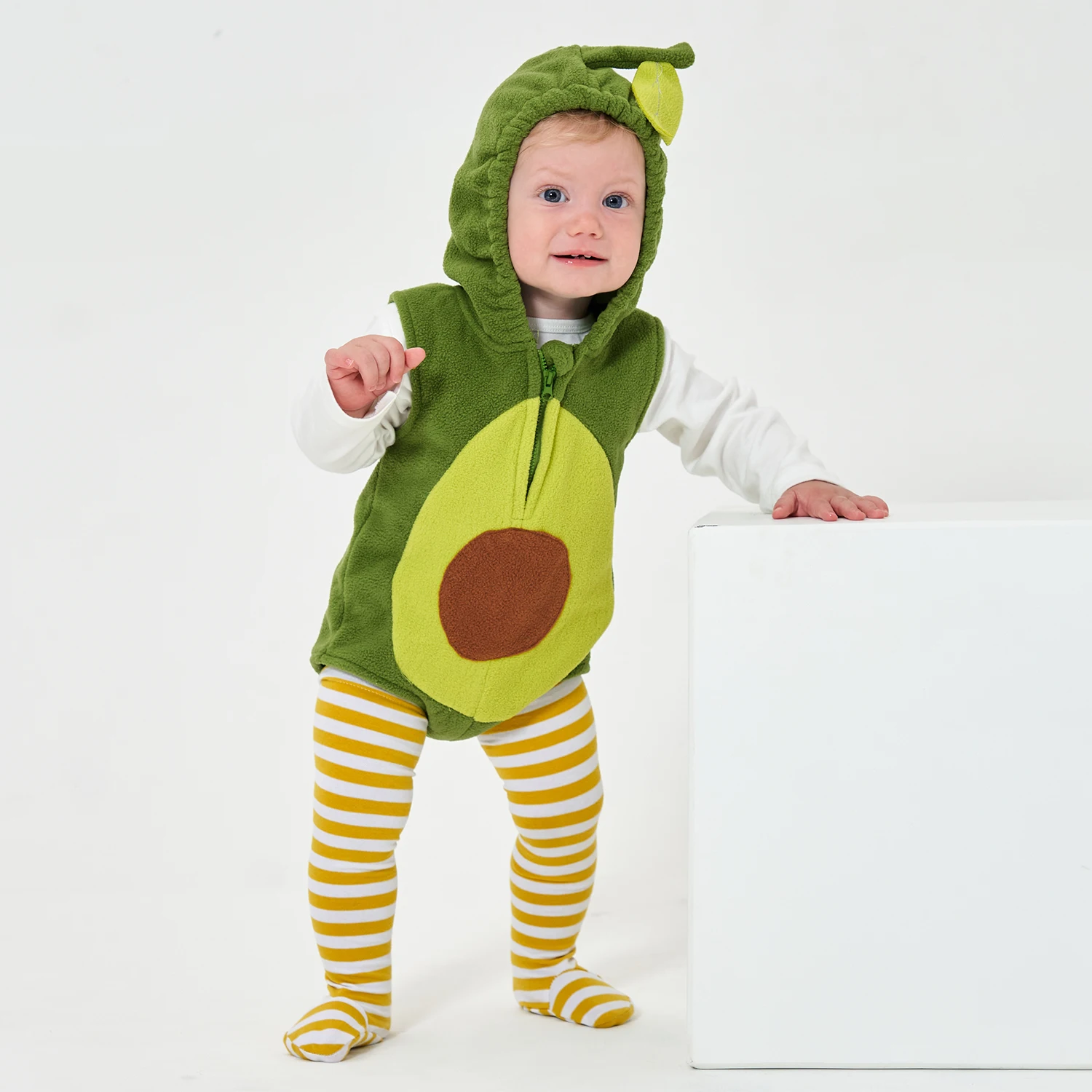 0-18M Baby Girl Boy Avocado Costume Infant Toddler Hoodie Bodysuit Short Romper Purim Halloween Fancy Dress with Stockings