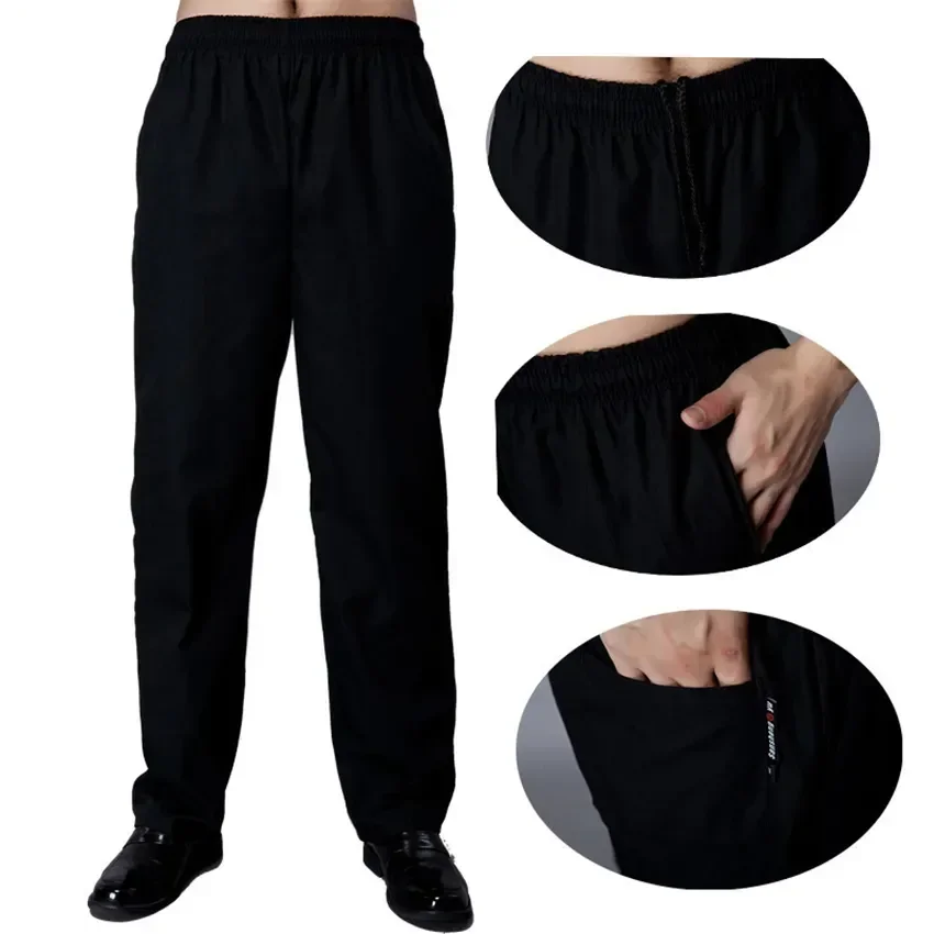 Solid Cook Uniforms Chef Restaurant Loose Pants Food Wear Elastic Hotel Man Work Waist Executive Service Black Pocket Trousers