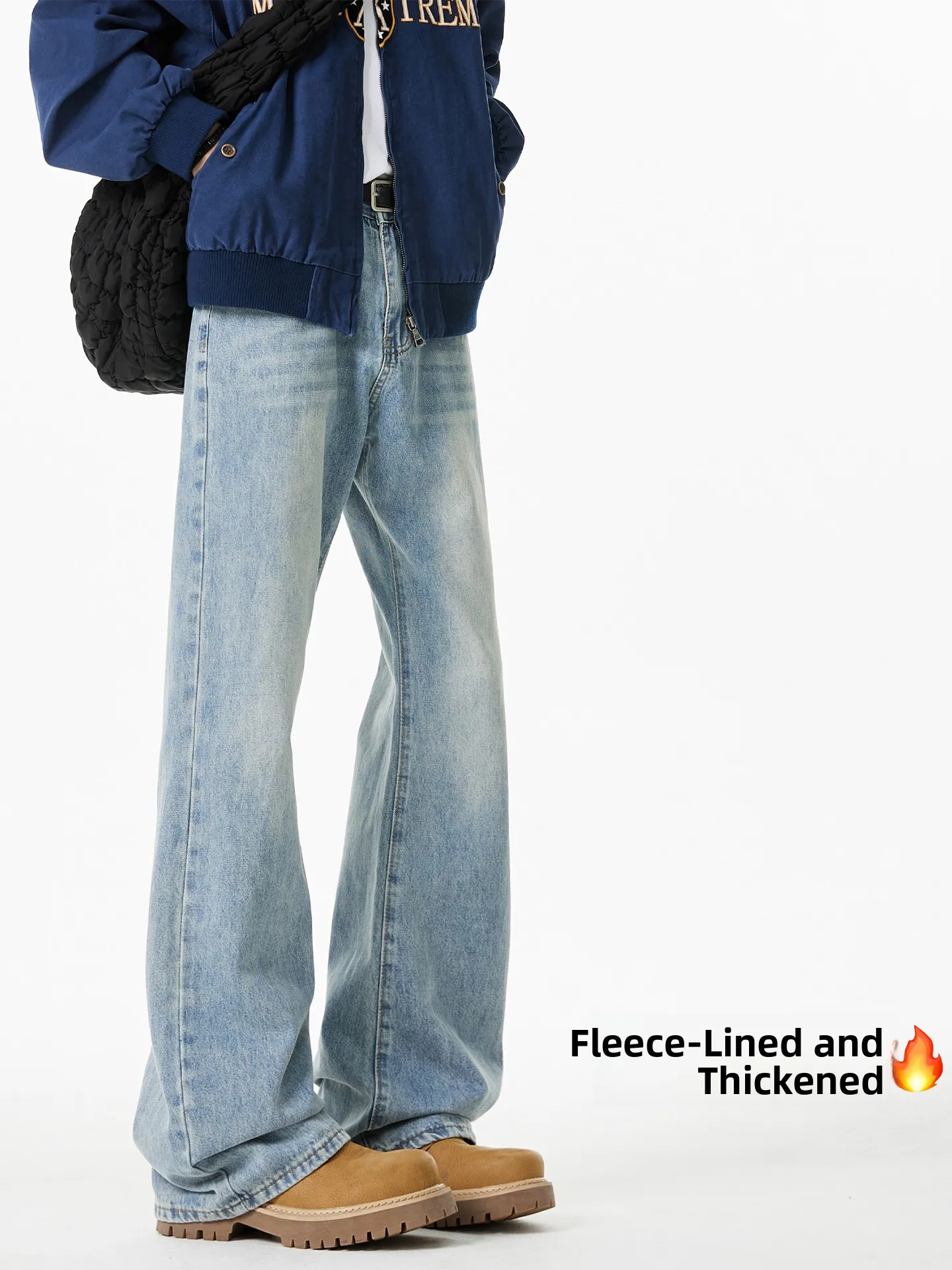 

Cleanfit Thiened Fce, свободные повседневные мужские джинсы на подкладке, прямые брюки в стиле ретро, зимние модные городские брюки