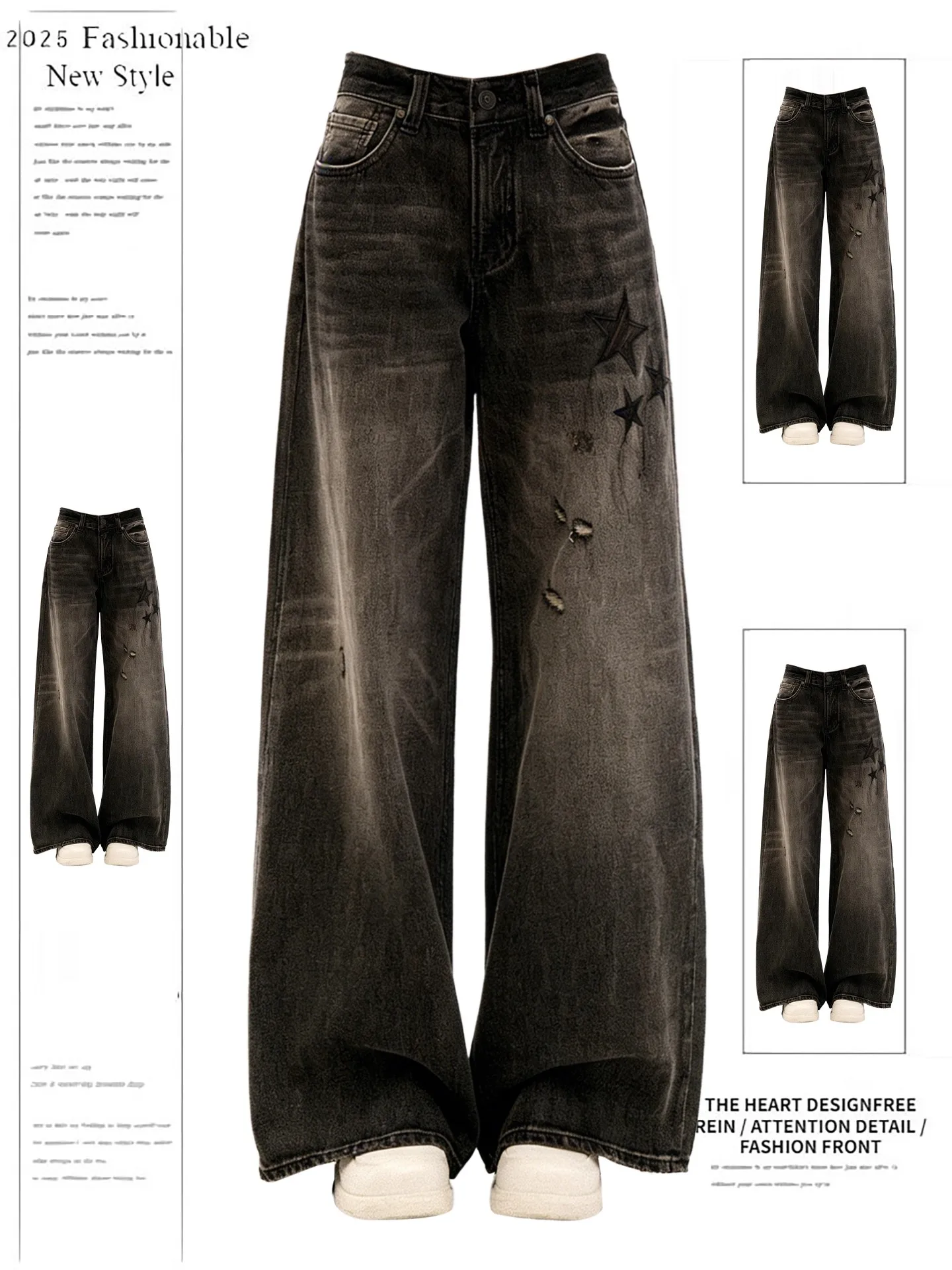 Women's Black Gothic Baggy Emo Y2k Jeans Oversize Grunge Ripped Jean Pants Vintage Harajuku Denim Trousers Alternative Clothes