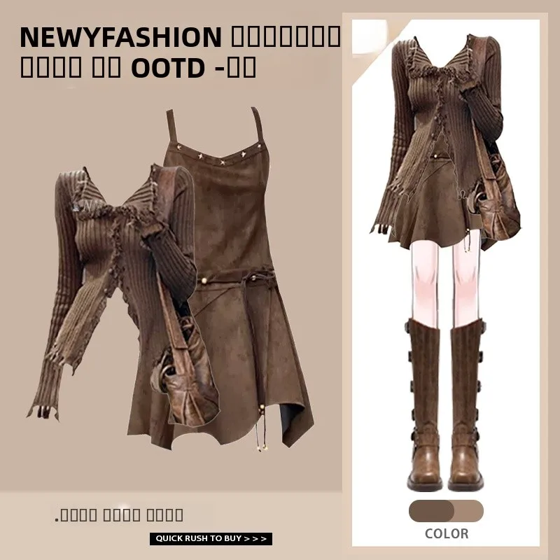 

Весенний винтажный универсальный женский комплект Long Sve с ремешком Dr, костюм-двойка из полиэфирного волокна, верхняя одежда