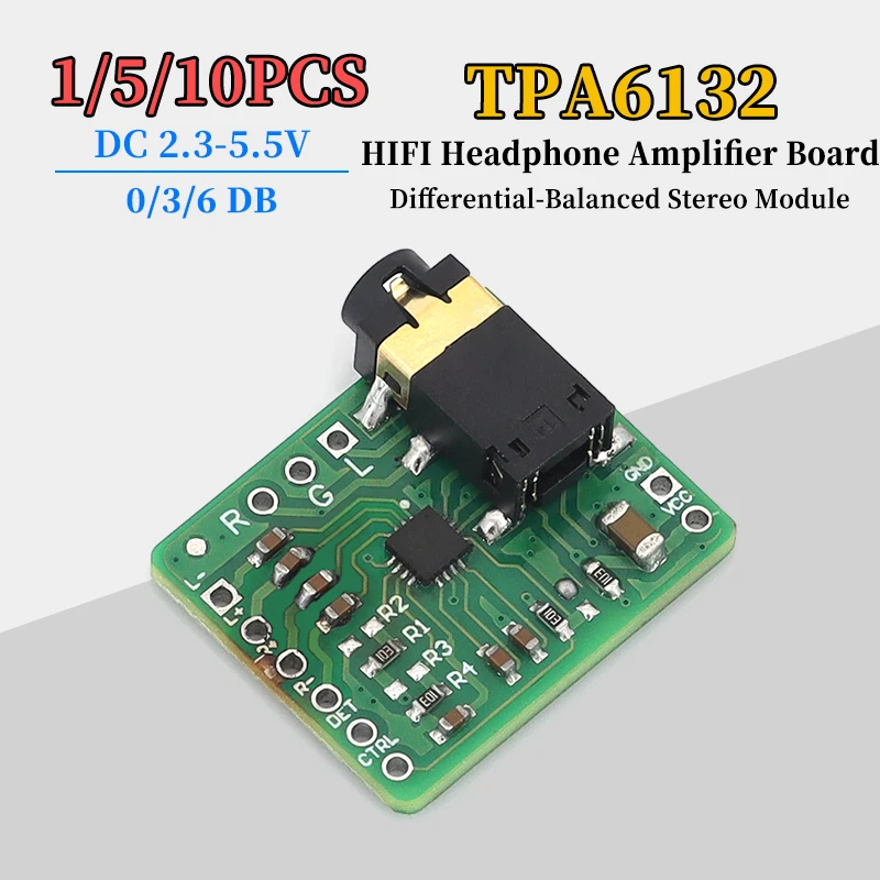 TPA6132 Chip Stereo Headphone Amplifier Board DC2.3-5.5V Differential-Balanced HIFI Module