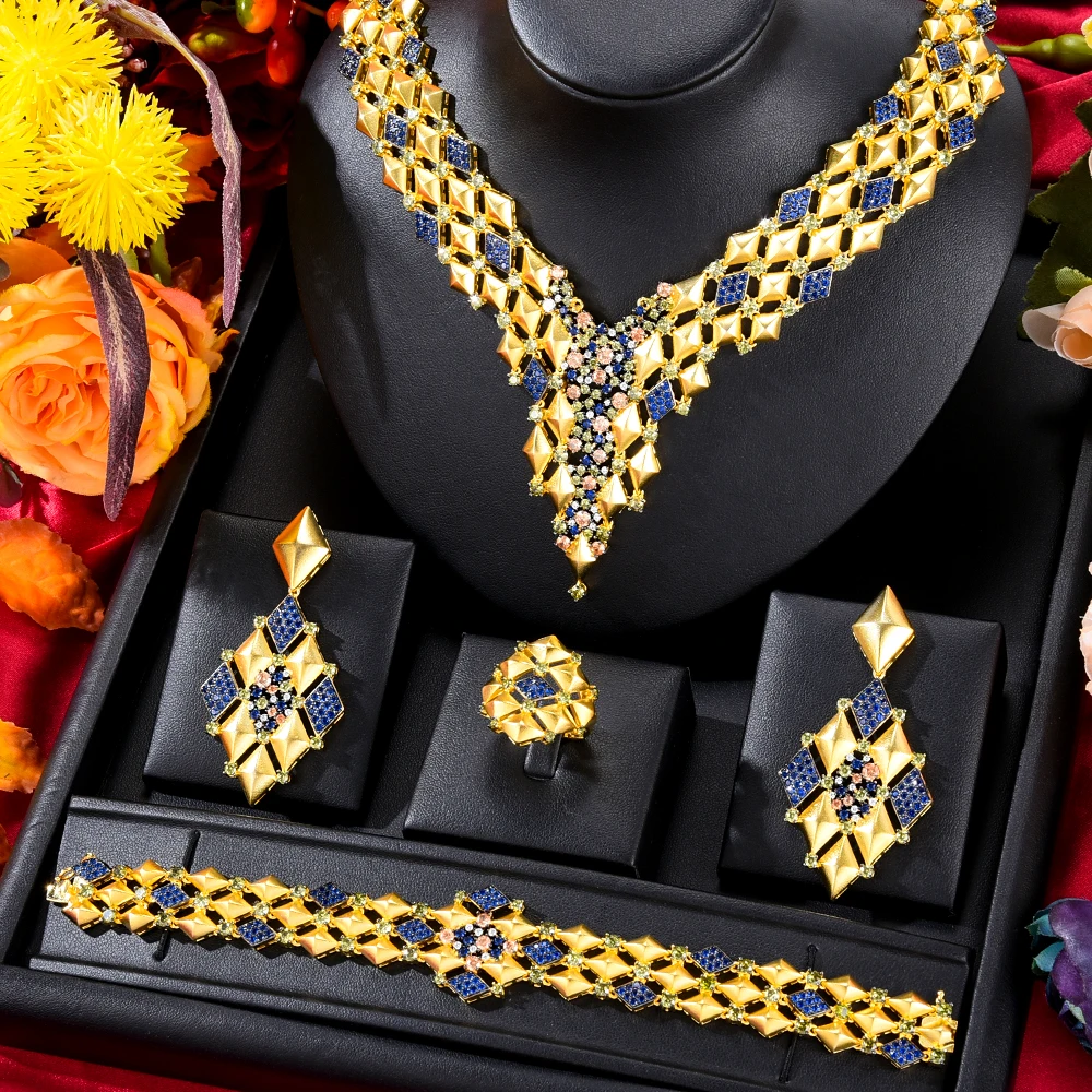 GODKI Famous Brand Blossom Flower African Dubai Jewelry Sets For Women Wedding Party Cubic Zircon Bridal Jewelry Gift