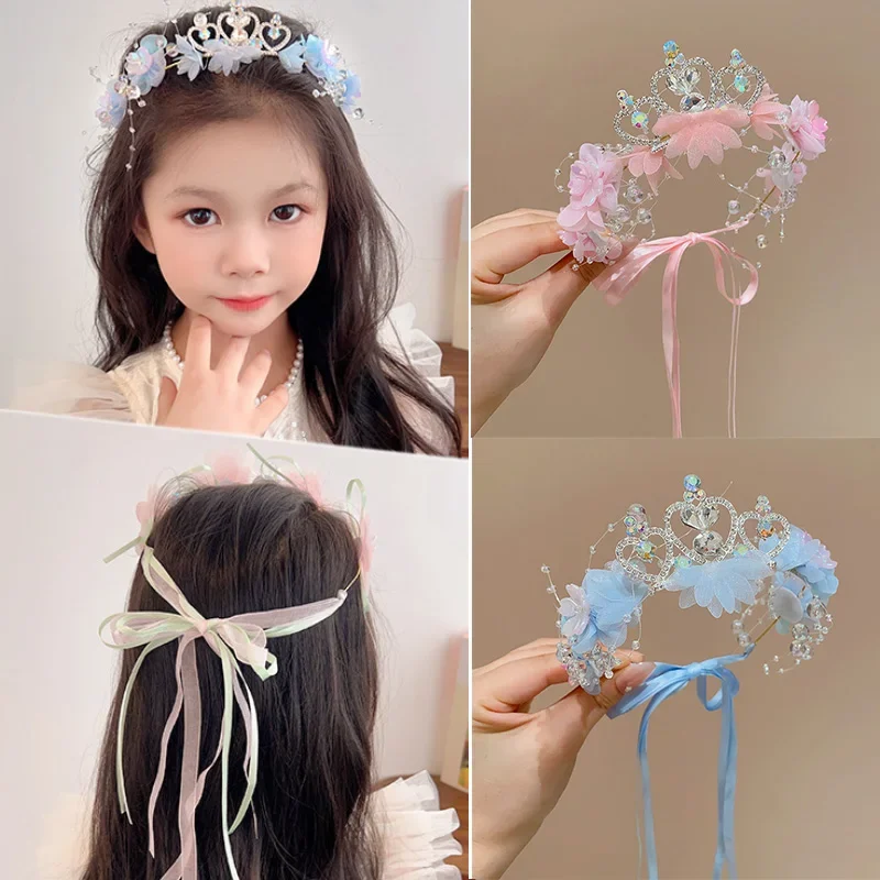 

1 шт., повязка на голову с милым цветком для маленьких девочек, венок принцессы, сказочная корона, обручи для волос, детские аксессуары для волос