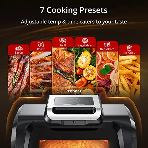 Indoor Electric Grill with SeeThrough Window All-in-One Smokeless Air Fryer Oven Contact Grill with Non-Stick Removable Plates