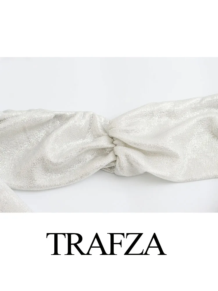 TRAFZA-mono con cremallera y cuello plisado para mujer, peto elegante, Sexy, sin mangas, metálico, sin tirantes, a la moda, novedad de verano