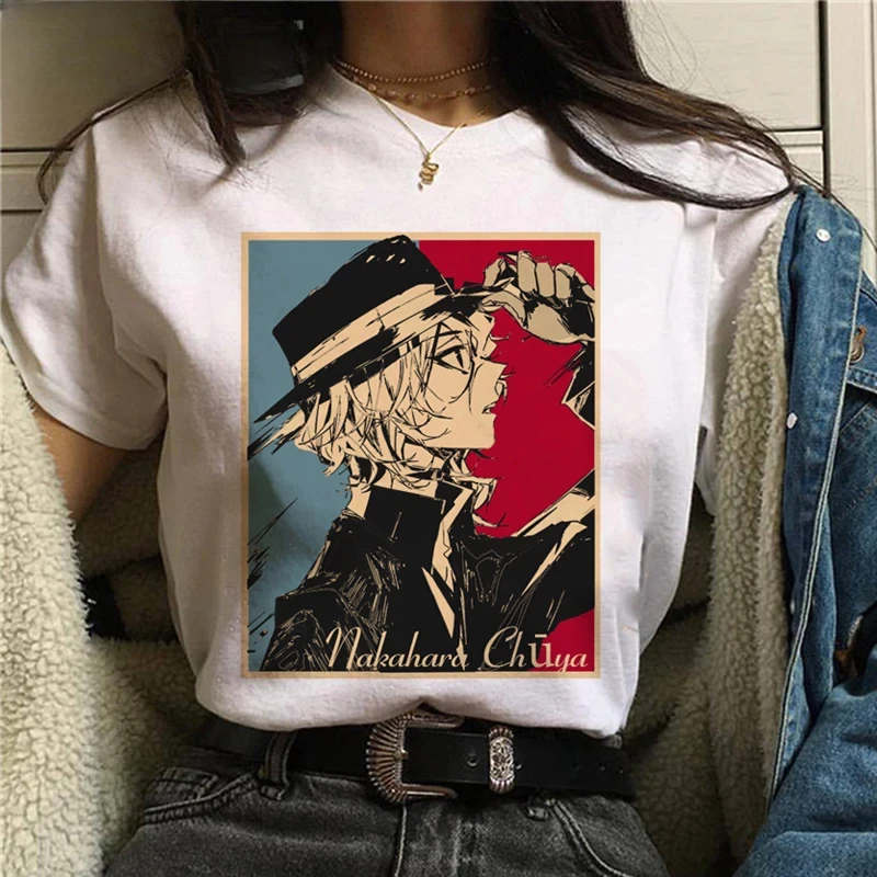 Bungou Stray Dogs Print Cotton T-shirt Clothes Female Couple Round Neck Clothes Ulzzang Print Summer Top Couple Clothes