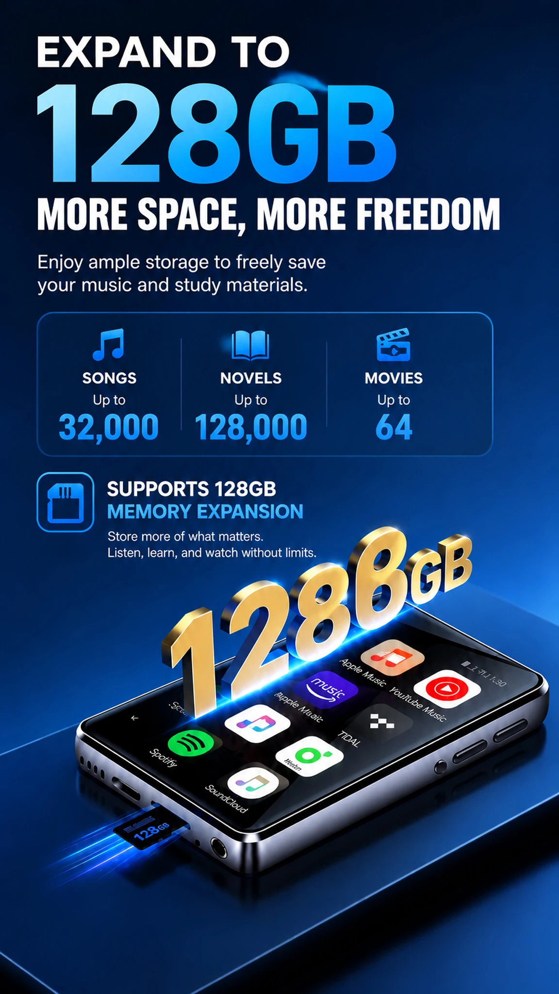 Android- und WLAN-MP3-Player, 2,8 Zoll Bluetooth-Lautsprecher, Online-Musik-Streaming, integrierter Play Store, Spotify, Apple Music, Deezer – Detail 8