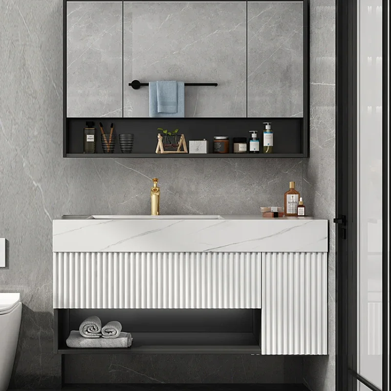 

Slate bathroom cabinet combination modern simple washbasin solid wood bathroom washbasin smart washbasin